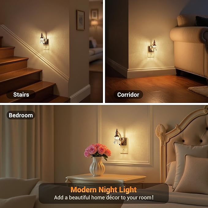 JandCase Night Light, Night Lights Plug into Wall, 2 Pack Glass Flower LED Nightlight, 0-100 LM Dimmable Nightlights, Dusk to Dawn Sensor, 1W Vintage Nite Light for Bathroom Hallway Gift Decor