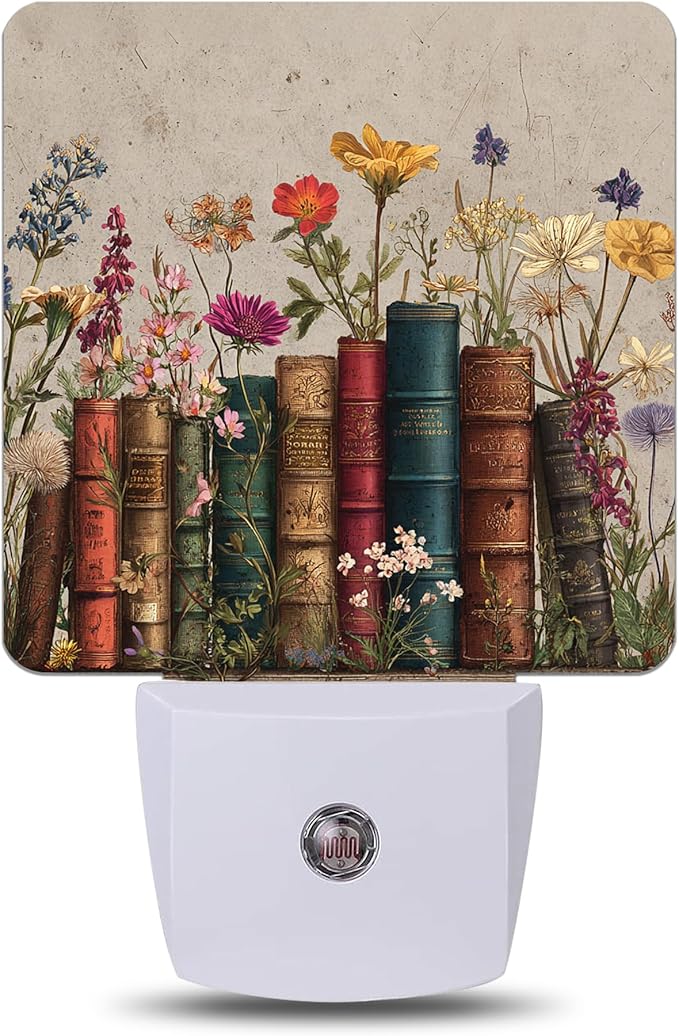 Vintage Bookshelf Night Light, Dusk to Dawn Nightlight with Auto Sensor Lamp Home Indoor Stairway Kitchen Corridor, Night Lights Plug Into Wall Decorative for Boys Girls Women Men Room Gifts