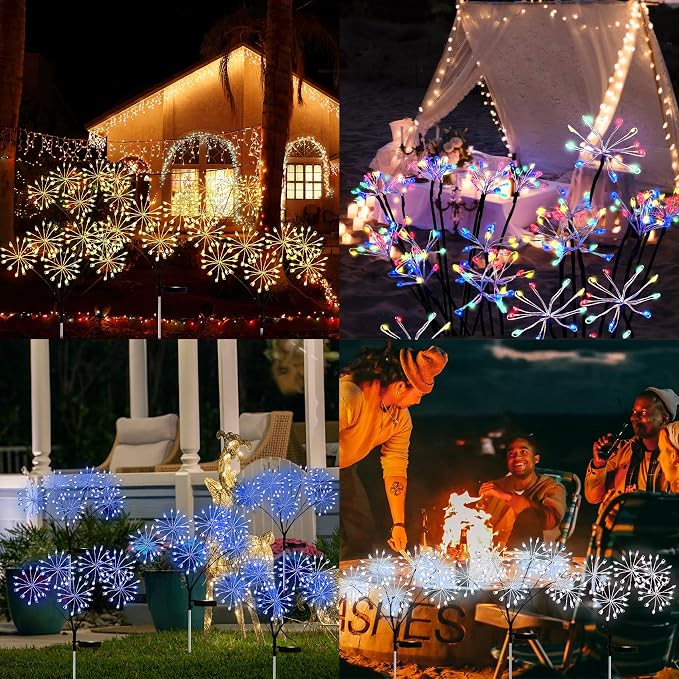 JJGoo Solar Garden Lights, New Upgraded 2 Pack Solar Swaying Starburst Light, Waterproof Fireworks Outdoor Lights, Yard Patio Pathway Decoration, Blue