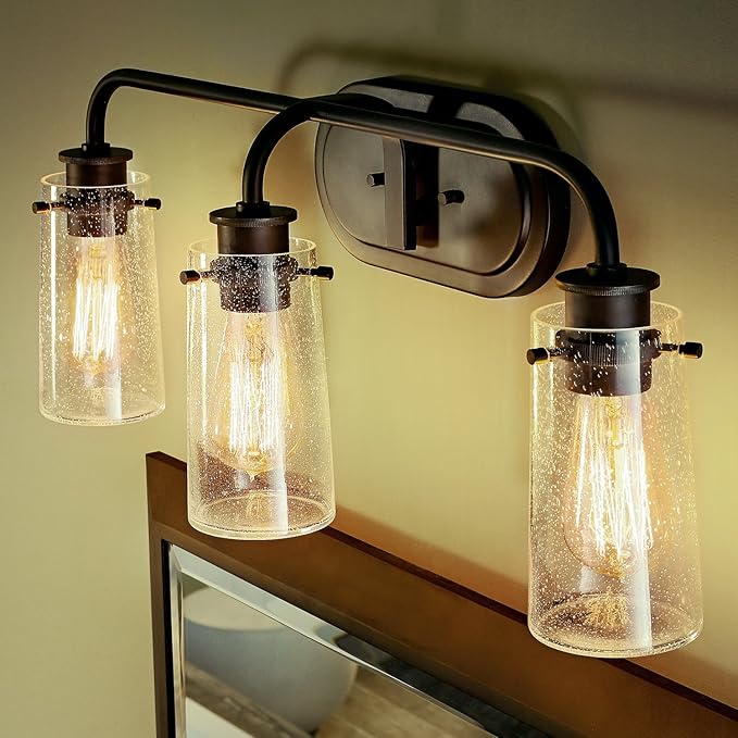 KICHLER Braelyn 24" 3 Light Vanity Light with Clear Seeded Glass Olde Bronze®