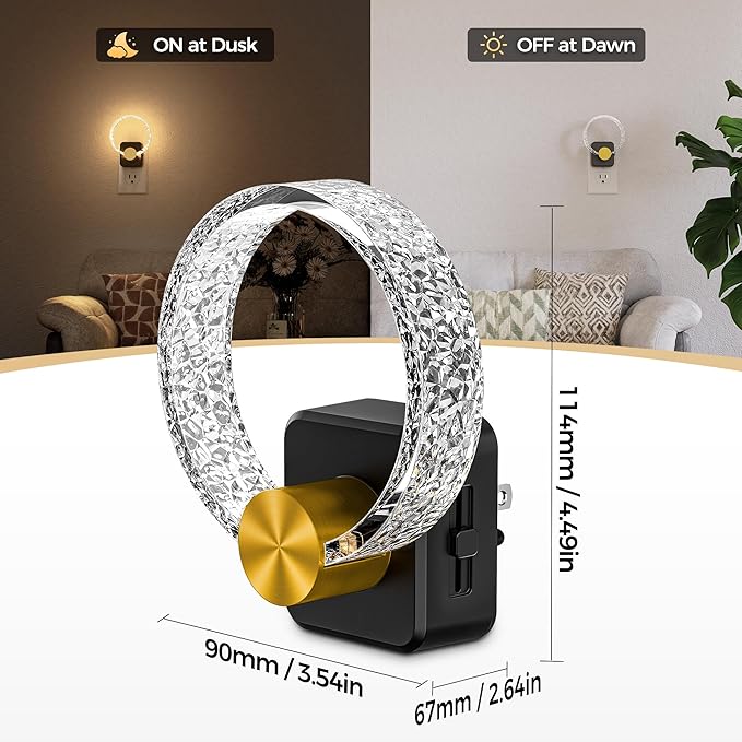 DORESshop LED Night Lights Plug Into Wall，[2 Pack]Acrylic Decorative Night Light with Dusk-to-Dawn Sensor, Dimmable Nightlights, Adjustable Brightness for Bathroom,Hallway,Bedroom,Kids Room,Soft White