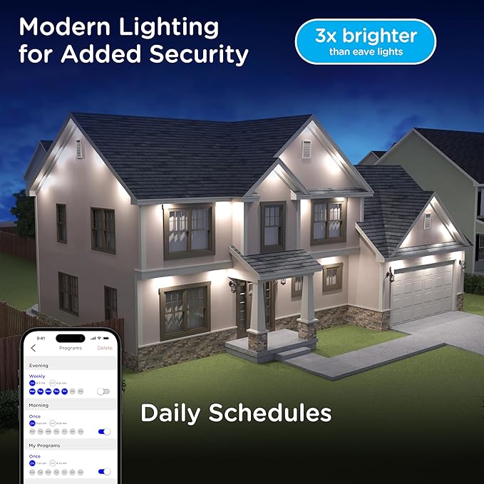 Enbrighten Vibe Eternity Accent Permanent Outdoor Lights for House, 100ft, 24 RGBWIC LEDs, Wide Spacing, 94lm, Tunable White, Everyday Eave Lighting, Smart App, Works with Alexa, Google Home, 85713
