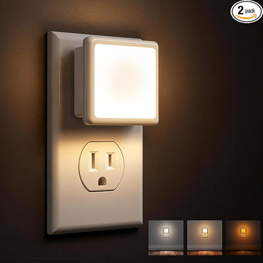L LOHAS LED 3CCT Night Lights Plug into Wall 2-Pack, 0.3W Plug in Night Light, Dusk to Dawn, Bright Nightlight Auto-On/Off, for Adults Kids Room Bedroom Bathroom Hallway Kitchen
