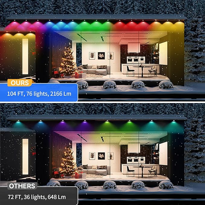 BEFAMALI 104FT Permanent Outdoor Lights, RGB Smart Outdoor Lights for House, IP67 Waterproof Outside Light, APP & Remote & Voice Control, 76 Scene Modes Music Sync for Backyard & Party Decor