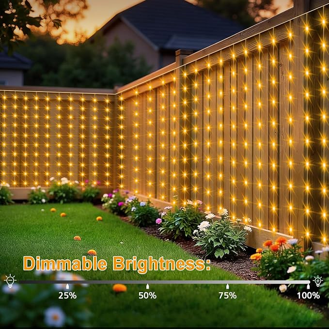 DBFAIRY Solar Curtain Lights 300 LED Outdoor Curtain Lights Waterproof | 19.6ft x 3.9ft Solar Twinkle Curtain Lights Remote Timer Dimmable for Garden Party Wedding Decór, Warm White