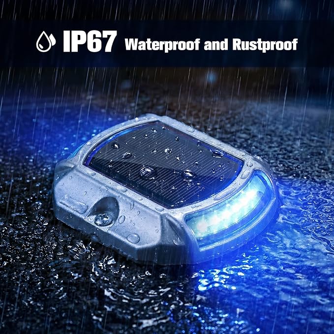 VOLISUN Solar Driveway Lights Dock Deck Lights 4-Pack,2 Colors in 1, LED Solar Powered Waterproof Outdoor Warning Step Light for Driveway Sidewalk Pathway (White/Blue),Auto On/Off