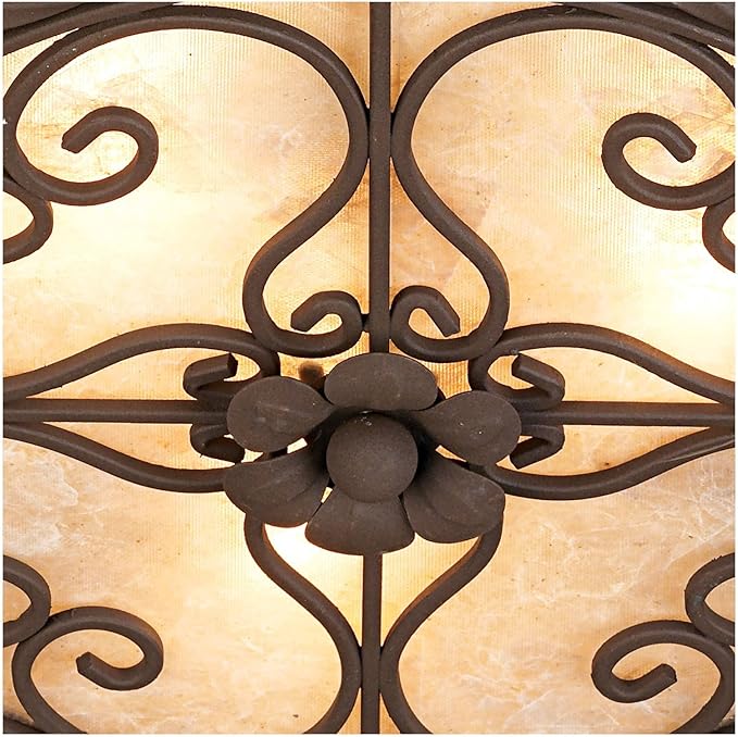 John Timberland Natural Mica Collection Farmhouse Rustic Ceiling Light Flush Mount Fixture 12" Wide Dark Walnut Drum Shade for Bedroom Hallway Living Room Dining Room Bathroom Kitchen
