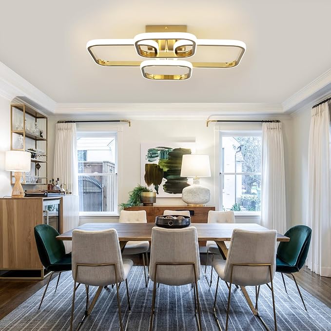 Dimmable Modern Ceiling Lights, 4-Square Flush Mount Ceiling Lighting with Remote Control, 3000K-6000K Gold LED Ceiling Light Fixtures for Bedroom, Dining Room,Kitchen