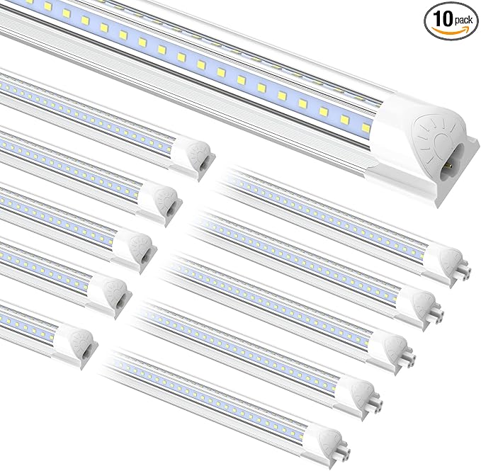SHOPLED (10-Pack 5FT LED Shop Light, 50W 6000K Cool White Tube Lights, 6500LM V-Shape T8 Linkable Shop Lights for Basement Garage Workshop Warehouse, ETL Listed