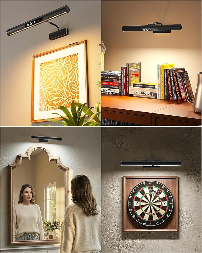 Skairipa Picture Light for Wall, 6000mAh Rechargeable Wireless Wall Lights, 13'' Dimmable Remote Magnetic LED Art Painting Light with 3 Color Temps, Display for Gallery, Living Room (Black, 2Pack)