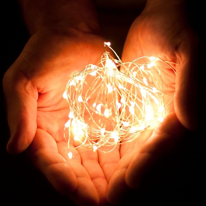 30 LED Wire Twinkle Fairy Lights, Battery Powered, Waterproof — Christmas, Holidays, Halloween, Wedding — Bedroom, Living Room — 9.5 Ft, Warm White, Indoor & Outdoor