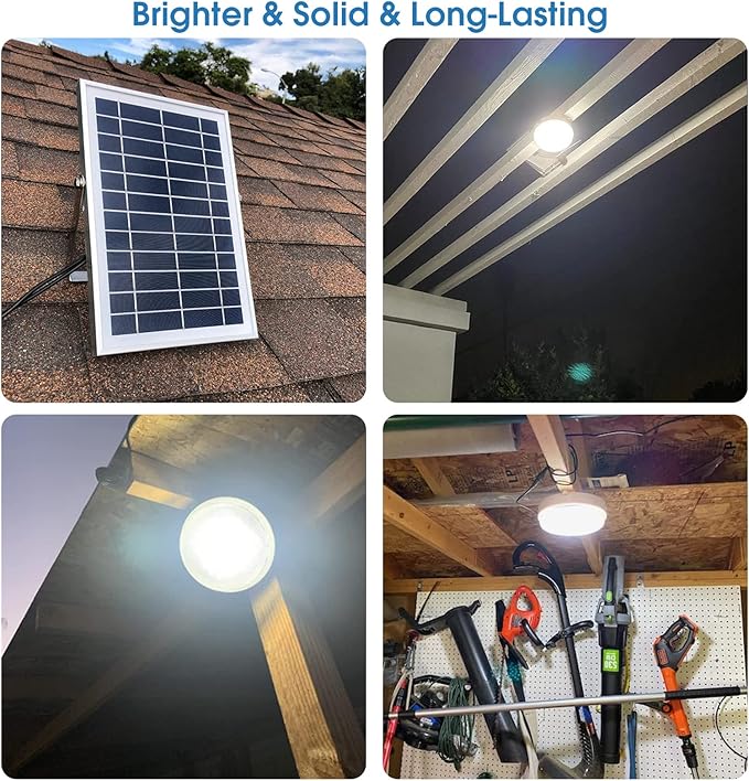 Solar Ceiling Lights-Indoor Outdoor, Daytime & Dimmable 1000LM Solar Shed Light with ON/Off Switch & Remote, Cool/Warm White Barn Light for Yard, Patio, Shop, Porch, Chicken Coop