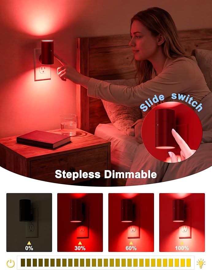 VOLISUN Red Night Light Plug into Wall, LED Night Lights with Light Sensor, Sleep Aid Red, Dimmable Night Light for Christmas, Holiday Decor, Hallway, Bedroom, 4 Pack