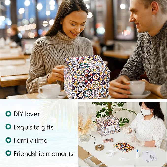 Baquler Turkish Mosaic Lamp Kit DIY Stained Glass Decorative Table Bedside Night Light Tabletop Bohemian Moroccan Lamp Craft Kit for Living Room Decorations(Multicolor)