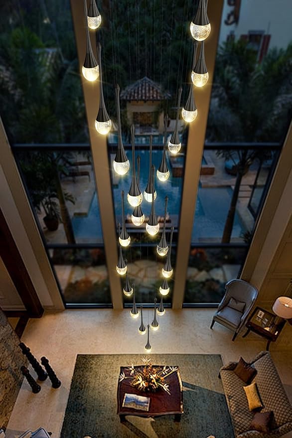 ykolupty Modern Crystal Chandelier 25-Lights Raindrop Chandeliers LED Dimmable High Ceiling Pendant Light Black Large Chadnelier for Foyer Entrance Living Room