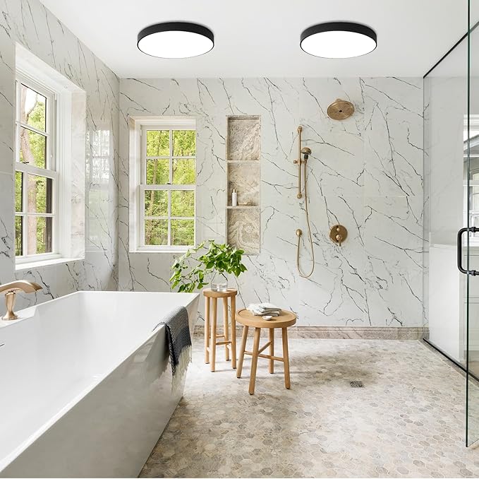 Ganeed 2-Pack Flush Mount LED Ceiling Light Fixture Black, 12 Inch Cool White Modern Ceiling Lamp 1440LM Low Profile Ceiling Light for Kitchen Bedroom Hallway Porch, 24W