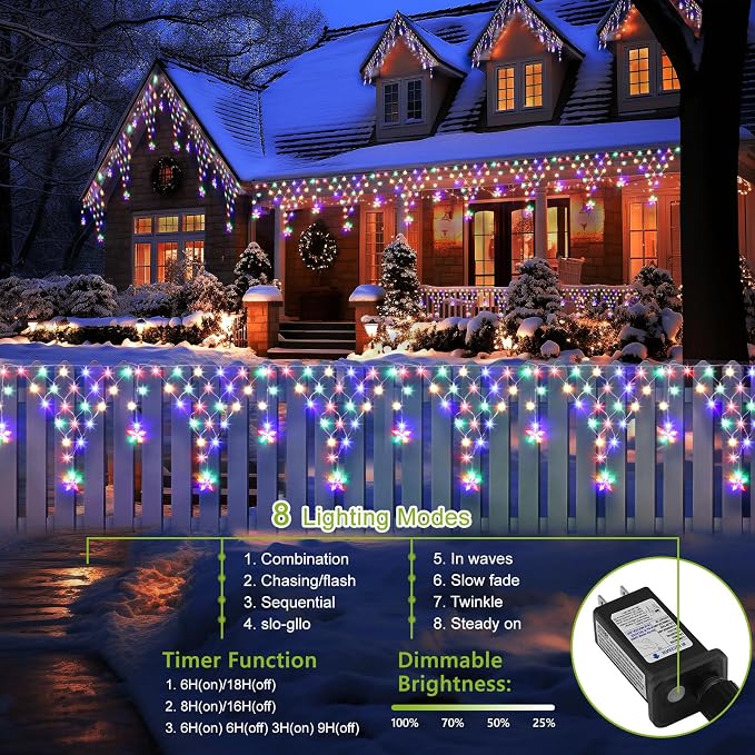 Ramadan Lights Outdoor Decorations 218 LED 13.8ft Star Curtain Fairy Lights with 12 Drops, Clear Wire LED String Light Decor with 8 Modes for Wedding Party Holiday Christmas Home Indoor Outdoor Decor