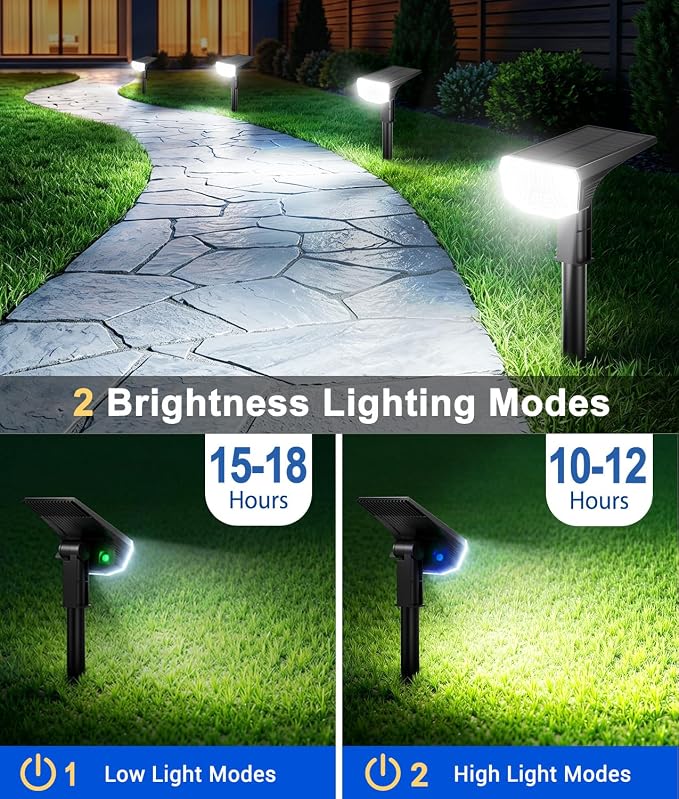 LETMY Solar Spot Lights Outdoor Waterproof IP65, 104 LEDs Outdoor Lights, 2-in-1 Auto On/Off Solar Powered Spotlights, Outdoor Solar Lights for Yard, Garden, Pathway & Wall, 4 Pack, Cool White
