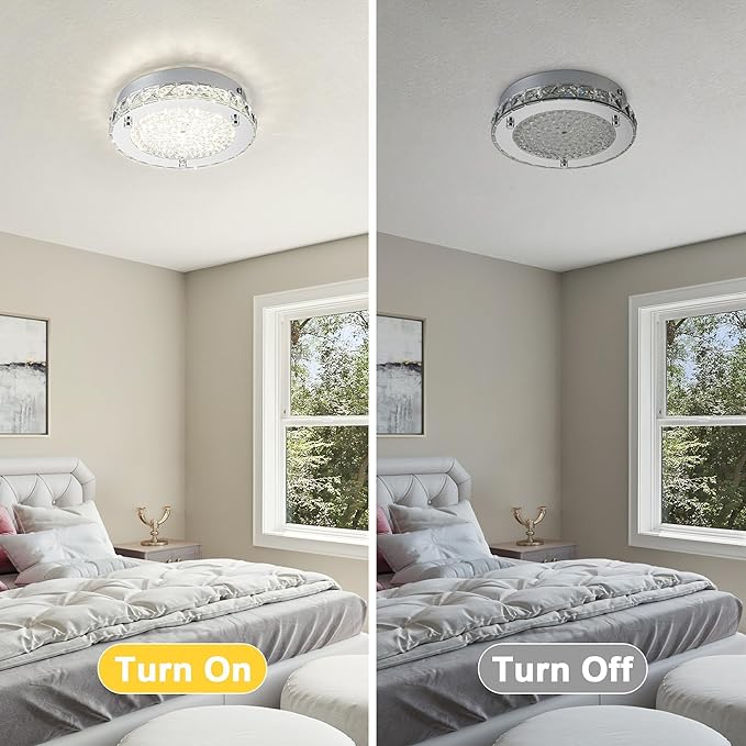 Flush Mount Crystal Ceiling Light Modern Ceiling Light Hallway Light Fixtures LED 4000K Round Ceiling Light 8 Inch for Small Space, Bedroom, Foyer, Entryway, Kitchen