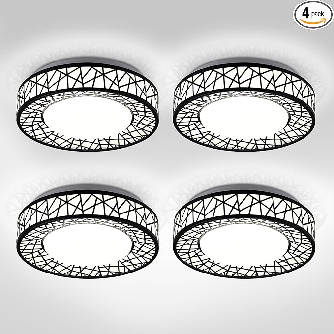 ASD 12 Inch LED Flush Mount Ceiling Light Fixture for Bedroom, 20W 1113LM 5CCT 2700K-5000K, Triac Dimmable Lights, Dining, Living Room, Kitchen Lamps, Modern Home Lighting Fixtures, Black, ETL, 4 Pack
