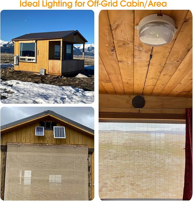 Solar Lights Indoor Home, Daytime Dimmable Ceiling Light with Remote, Cool White/Warm White 1000Lumen Outdoor Solar Shed Light with ON/Off Switch for Barn, Porch, Patio, Carpot, Chicken Coop