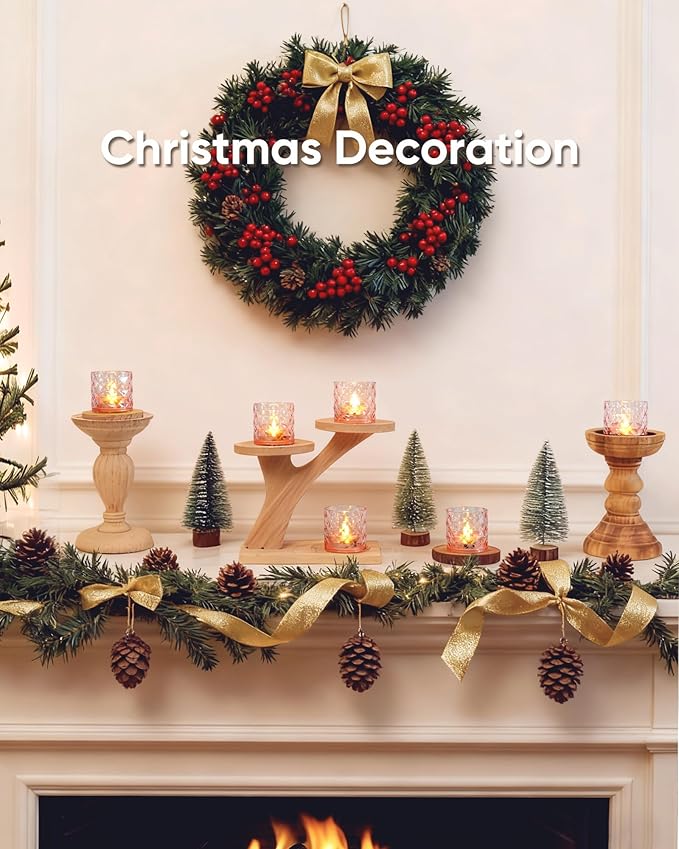 Homemory 2" x 2" Acrylic Votive Candle Holders with Auto Timer Flameless Led Tealight with, Battery Powered Fake Electric Candles for Wedding Centerpiece, Table, Christmas Decor (6Pack, Pink Base)