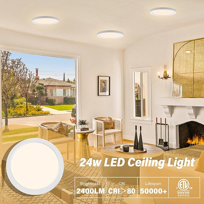 Flush Mount Ceiling Light Fixture - ETL Certified - 11 Inch Dimmable 3000K Warm White LED, 0.63'' Ultra Thin Round Design for Bedroom, Bathroom, Kitchen, Hallway, Basement, Closet (3-Pack)‌