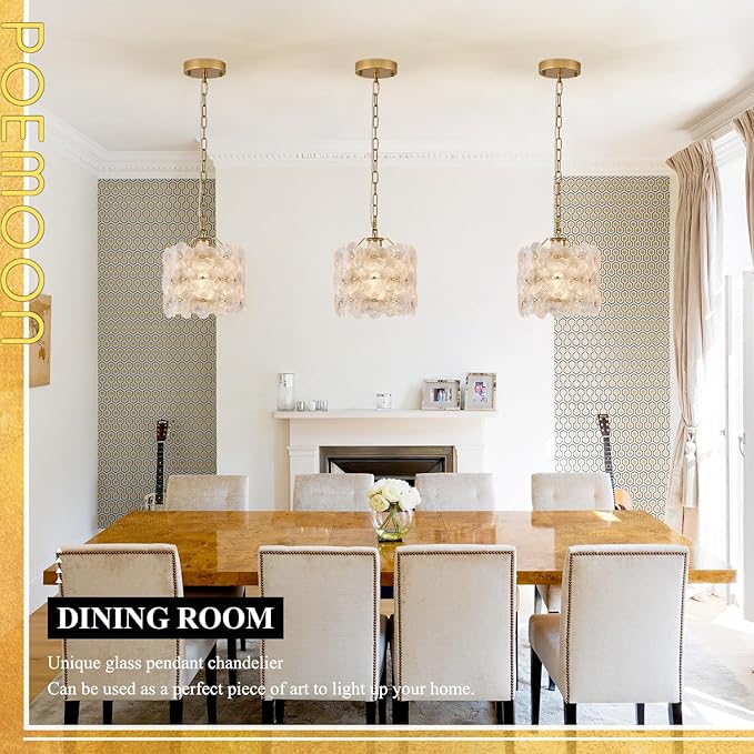 Gold Glass Pendant Light 1-Pack Modern Flower Small Ceiling Pendant Lighting 1-Light for Kitchen Island Sink Dining Room Bedroom Entryway Hallway, E26