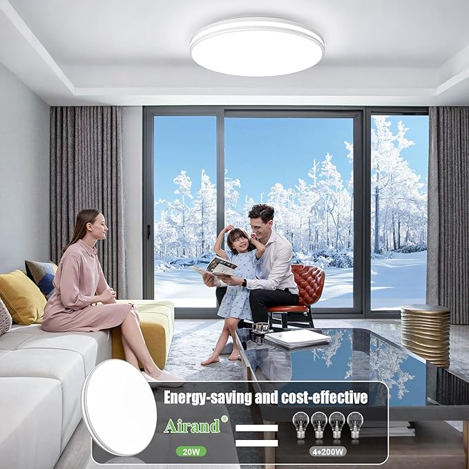Airand 10.2 Inch Flush Mount Ceiling Light Fixture, 20W LED Ceiling Light Fixture Daylight White, 5000K Round Waterproof Surface Mount Ceiling Light for Shower Dining Living Room Bedroom Kitchen
