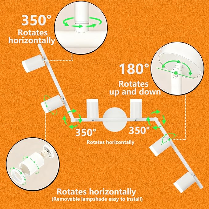 Plug in Track Lighting Kit, 120cm LED 6 Light Kitchen Track Lighting Corded Wall Light with 16.4ft Cord 6 Way Ceiling Spot Lighting Flexibly Rotatable Head Includes 6xGU10 Bulb (6 White-Acrylic-120cm)