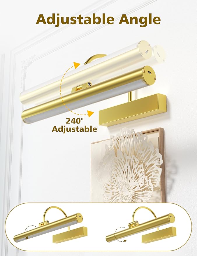 VOLISUN Picture Lights for Wall, 13 inch Rechargable Picture Light Battery Operated, 3 Color Temperatures Cordless Picture Light with Remote, Art Light for Paintings, Gallery, Portrait, 1 Pack (Gold)