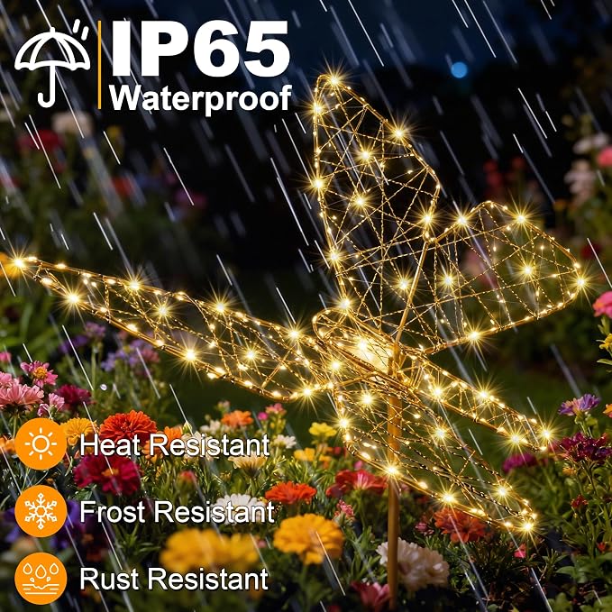 Flacchi Solar Garden Lights Outdoo Waterproofr - Butterfly Decor with 240LED, Solar Powered Iron Easy to Install for Pathway Garden Decorations Patio Decor Yard Decoration