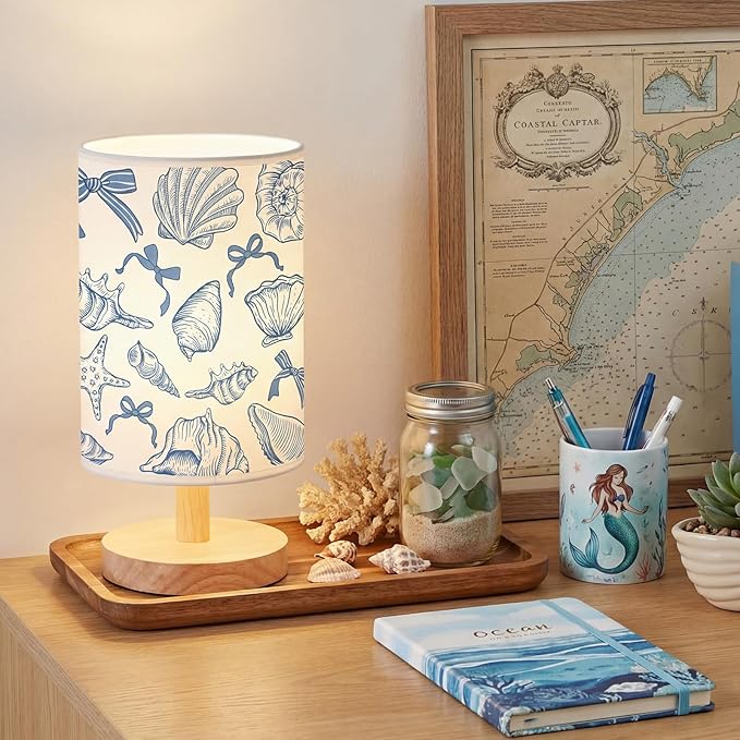 Glooglitter Summer Blue Ocean Table Lamp 3 Colors Dimmable Lights Beach Room Bedroom Sea Decor 9.72 x 5.12 Inch Beach Bedroom Lamps Starfish Conch Seashell Bedside Night Light for Desk Birthday Gifts