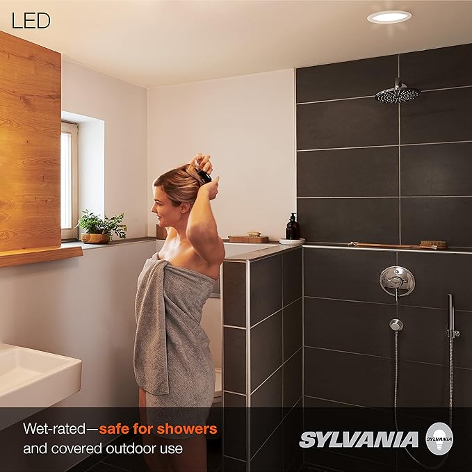 LEDVANCE Sylvania 4” LED Recessed Lighting Downlight with Integrated Trim, 8W=50W, Dimmable, 550 Lumens, White 3000K, Wet Rated/UL/Energy Star - 4 Pack (62027)