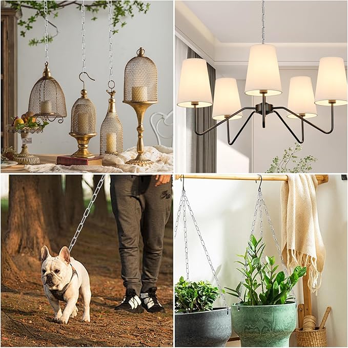 garini 6 Feet Silver Light Fixture Chain, Adjustable Metal Pendant Chandelier Chain Extension with Detachable Link, Maximum Load is 66 Pounds, 2 Pack