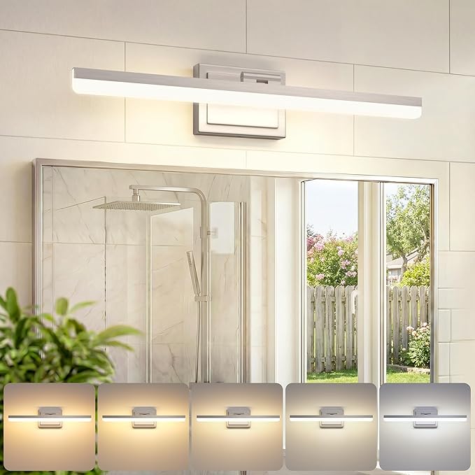 VOLISUN Modern Bathroom Vanity Light 24 inch, Rotatable, 24W Dimmable 5CCT Led Bathroom Light Fixture Over Mirror, Brushed Nickel Bar Vanity Light for Bathrooms Mirror Restroom-ETL Certificated