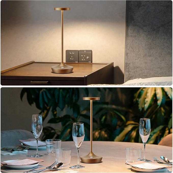 YHT Cordless Rechargeable Table Lamp - 6000mAh Outdoor LED Battery Operated Table Light - Portable Waterproof Dimmable Table Lamps for Restaurant Dining Bedroom Bars Home Patio (Brown 2P)
