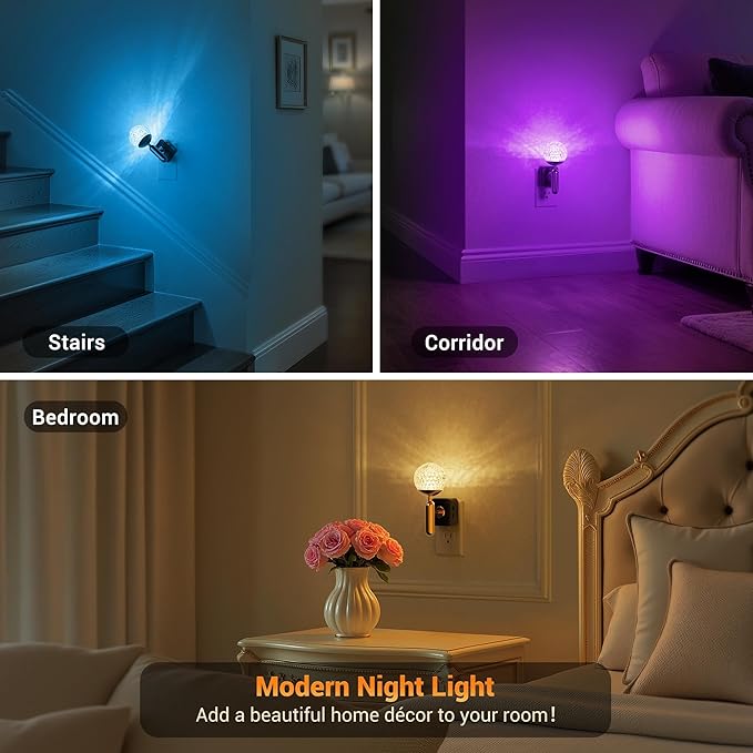 JandCase Night Light, 2 Pack Night Lights Plug into Wall, Color Change RBG Nightlight, Built in Dusk to Dawn Sensor for Hallway Bedroom Stairway