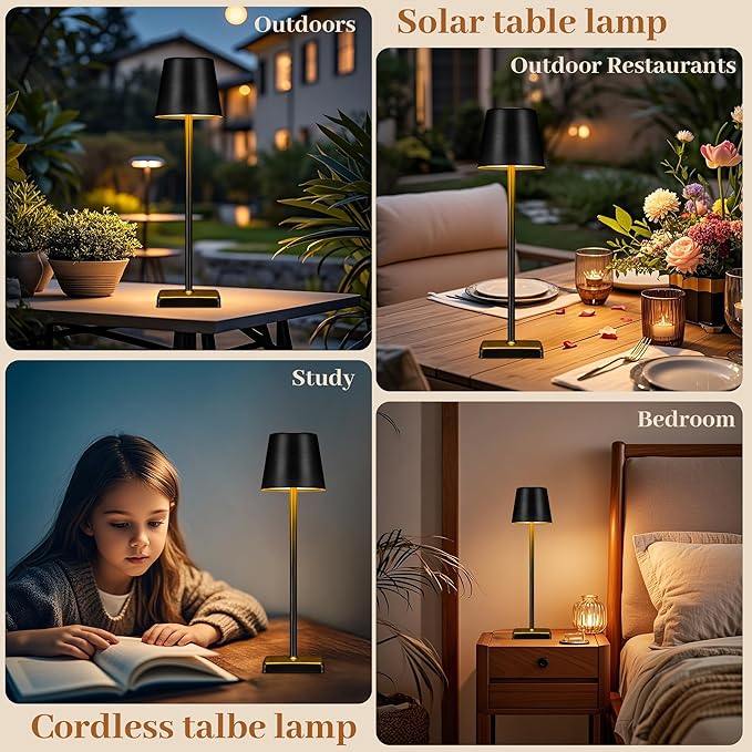 Livinlarge Cordless Table Lamps,Rechargeable Outdoor Solar LED Lamp,Portable USB Desk Lamp Waterproof,2000mAh Battery Operated,Touch Stepless Dimming Light for Bedroom,Restaurants,Patio,Camping