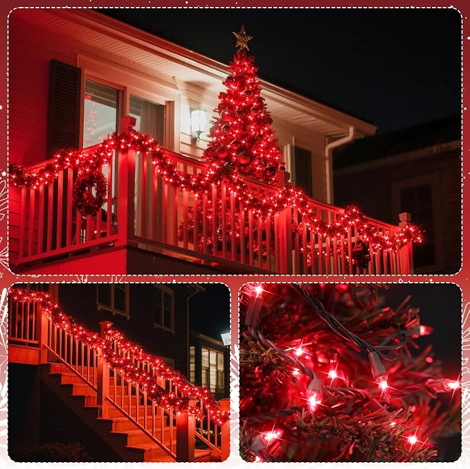 TIGOMOOV 100 Count UL Certified Red String Lights – 21FT Mini Christmas Lights with Green Wires for Indoor/Outdoor Holiday Decor Xmas, Weddings, Parties & Home Decorations