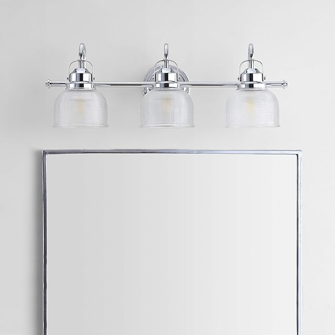 JONATHAN Y 25.25" Chrome Modern Bathroom Vanity Light, 3-Light LED Wall Sconce, Clear Glass Bell Shade for Mirror Hallway Kitchen, ETL Listed, LED Bulb Included (JYL7409A)