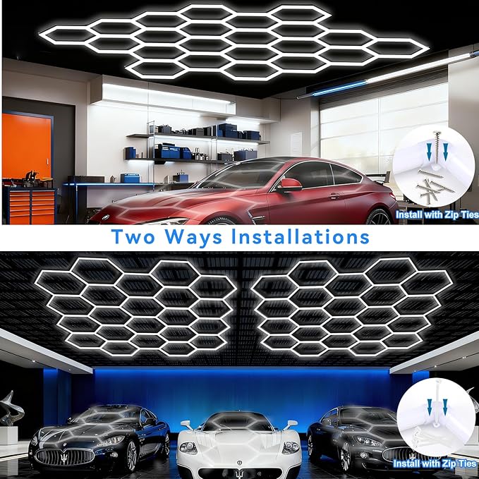 LZHOME Hexagon LED Garage Light: Super Bright 40000LM Honeycomb Garage Light, 22 Hex DIY Hexagon Led Lights for Gym Basement Hair Salon