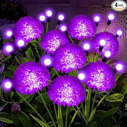 Solar Garden Lights, 4 Pack Solar Purple Swaying Firefly Lights with Flowers, Waterproof Purple Halloween Flowers Light Outdoor for Garden Patio Yard Fall Decoration, Gifts for Women Mother's Day
