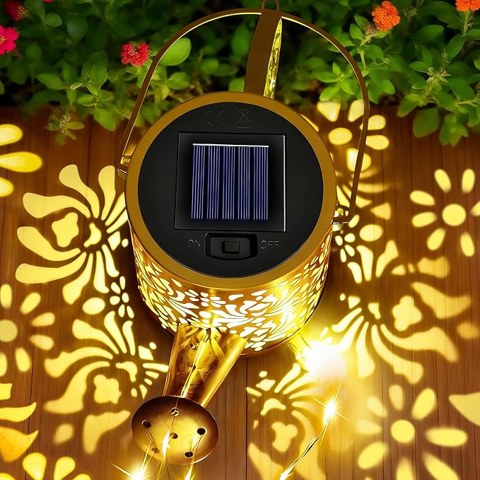 Solar Lights Garden Decor, Mothers Day Gifts, Waterproof Solar Watering Can with Butterfly Garden Stakes, Outdoor Light with Cascading Lights for Outside Patio Porch, Birthday Gift for Women 2 Pack