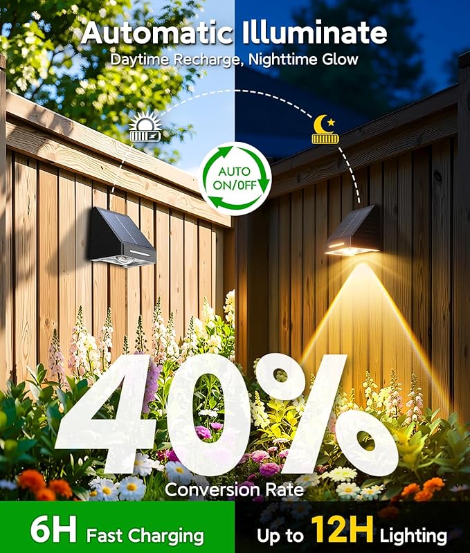 KOOPER Solar Fence Lights Outdoor Waterproof 4 Pack, Solar Fence Lights with Ultra-Bright LED Lens, 10 Modes & 9 Colors Outdoor Solar Lights for Fence, Backyard, Railing, Patio, Wall, Step, Deck