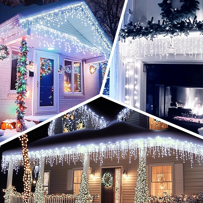 LED Icicle Lights for Outdoor Christmas Decorations,98.4Ft 1000 LEDs Christmas Fairy Light with Timer&Memory Function,8 Lighting Modes,Plug in hanging Curtain Lights for Xmas Party Wedding(Cool White)