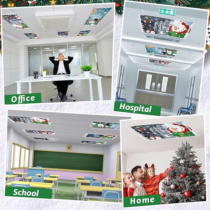 6 Pcs Fluorescent Light Covers with 60 Magnets Decorative Classroom Ceiling Lights 4 x 2 Feet Magnetic Light Cover Filter Easy Install for Office Hospital Home Ceiling Supplies (Christmas Santa Claus)