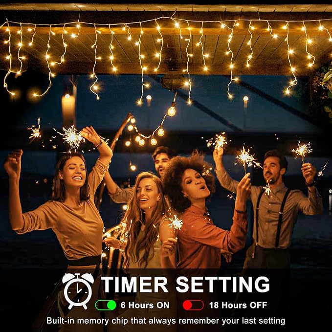 Icicle Christmas Lights Outdoor - 66FT 640 LED Icicle Lights for Outside with 8 Modes Timer, 120 Drops Waterproof Connectable Hanging String Lights Indoor for Eaves Patio Decorations, Warm White