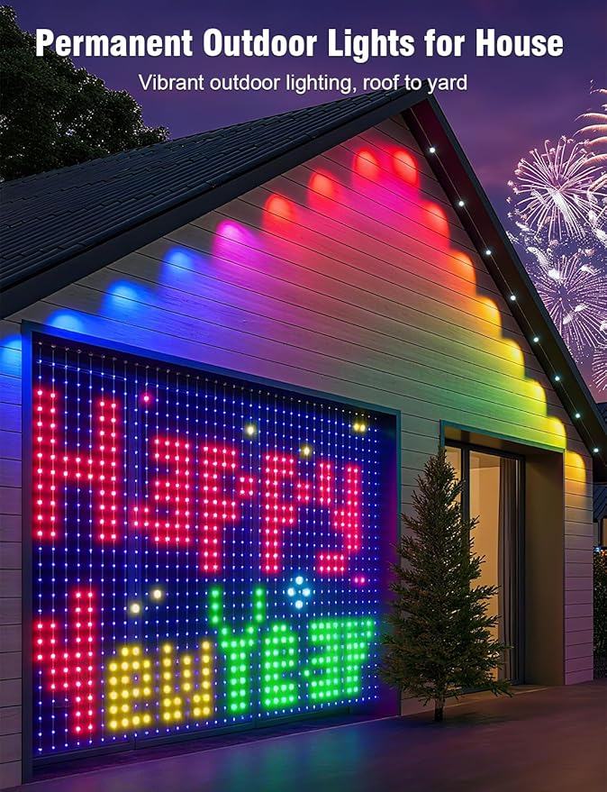 Permanent Outdoor Lights 250FT RGBIC LED Smart LED Lights, App/Remote Control IP68 Waterproof for Holiday Decor, 50 Scene Modes, DIY Lights Lighting Timing for Christmas Halloween Party M2