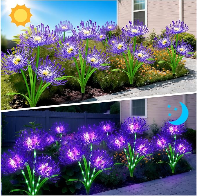 Solar Lights Outdoor, 4 Pack Purple Lights - Purple Flower Garden Decorative with Glowing Stems, Waterproof IP65 Yard Spider Lily Lights for Pathway Lawn Patio, Garden Gifts for Women Mom Grandma